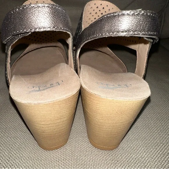 Dansko Teagan Leather Heeled Peep Toe Sandals EU 41 US 10.5-11 Gunmetal NEW